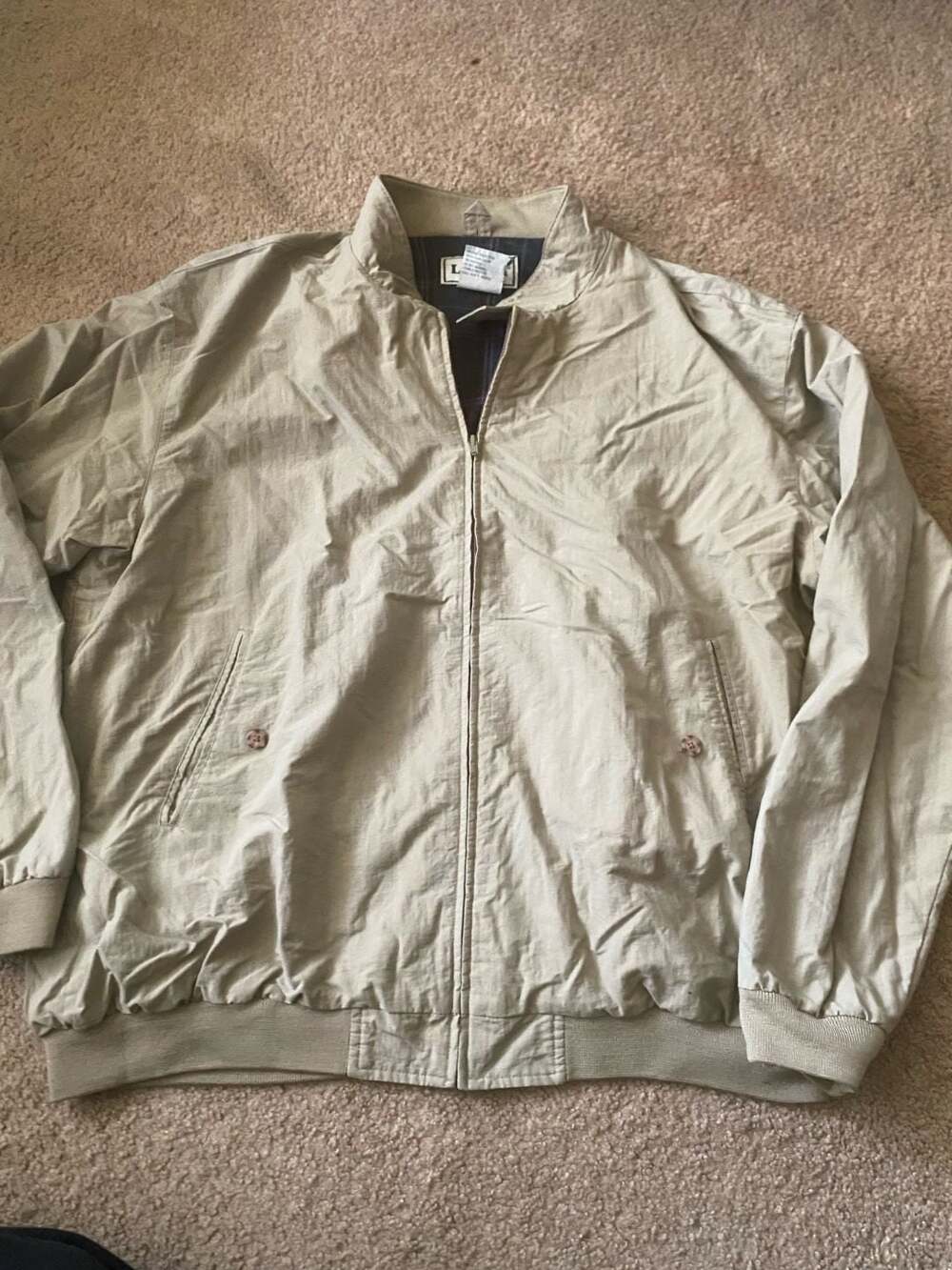 Vtg L.L. Bean Three Season Bomber Jacket Men XL Tall Khaki Nylon Plaid LinedL668
